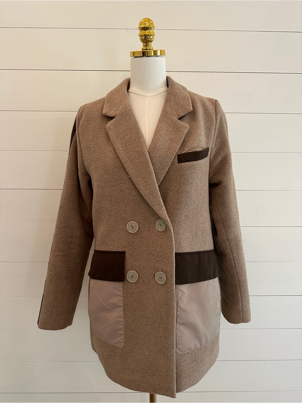 Scotch & Soda Taupe Removable Hood Double-Breasted Coat - Picture 5 of 13